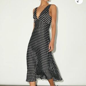 Lulus Incredible Love Black Polka Dot Satin Cowl Back Midi Slip Dress